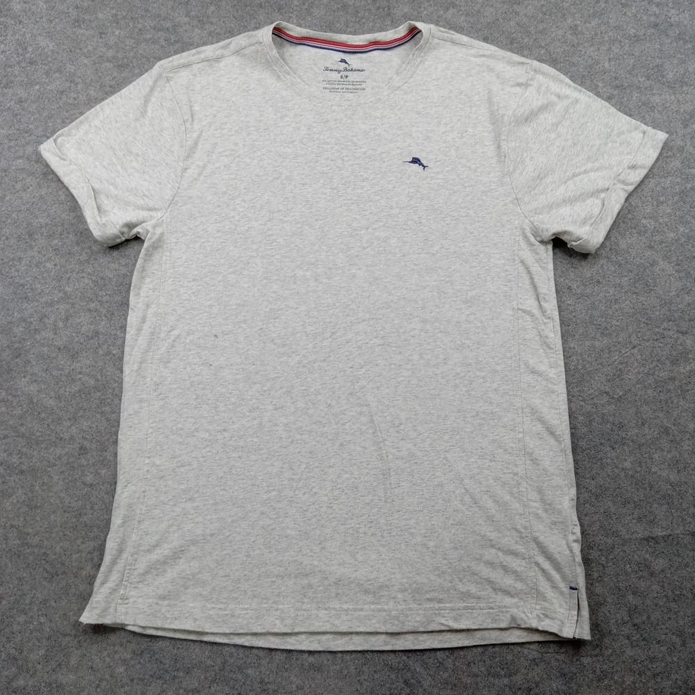 Tommy Bahama Shirt Mens Small Gray Heather Marlin‎ Logo Crewneck Modal Blend